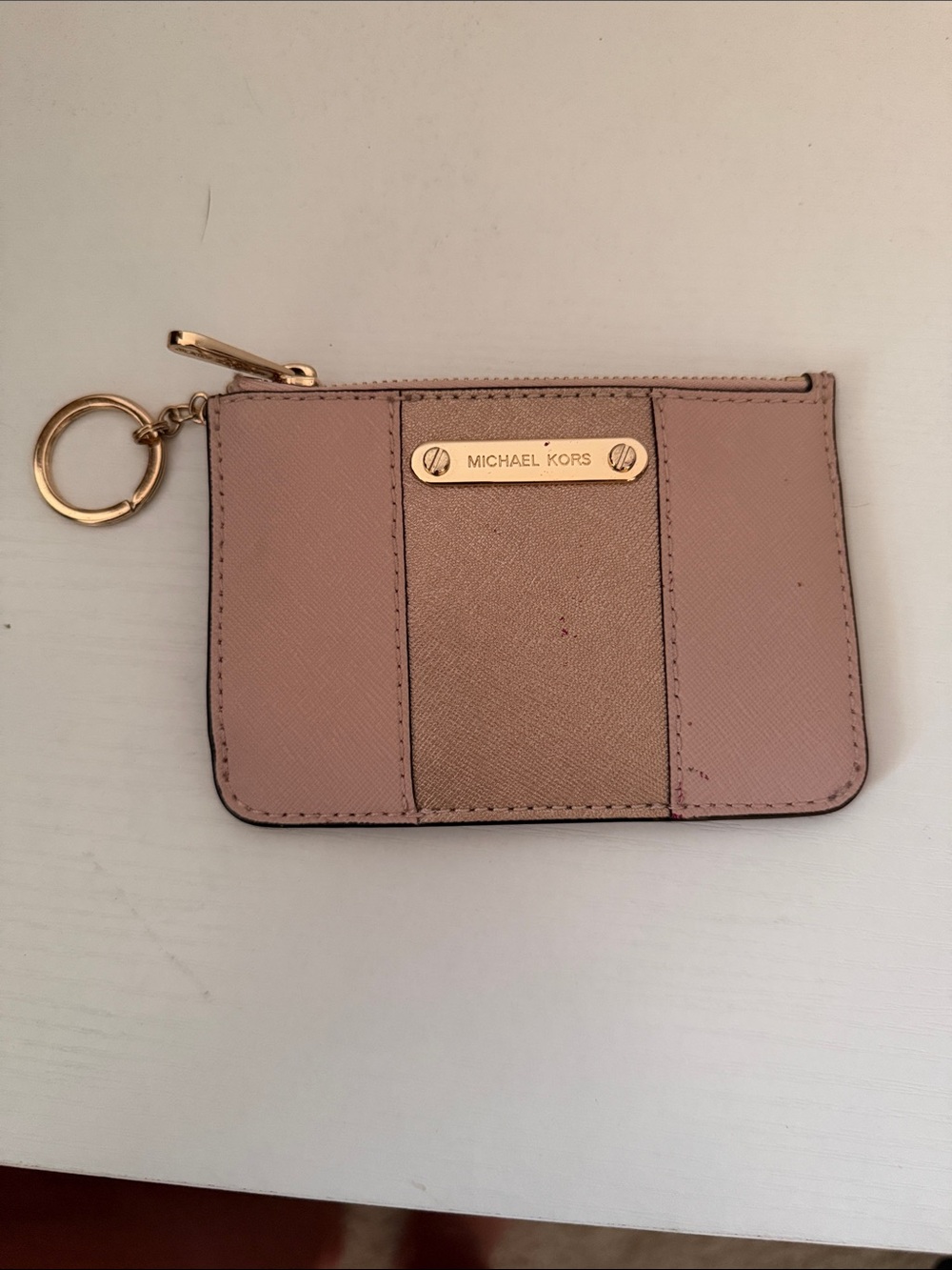 Michael Kors Blush Pink Leather Card Case with Gold Keyring